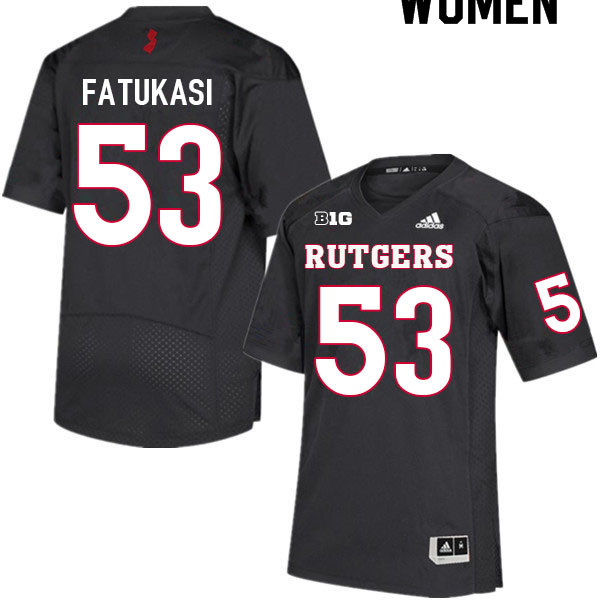 Women #53 Tunde Fatukasi Rutgers Scarlet Knights College Football Jerseys Sale-Black - Click Image to Close